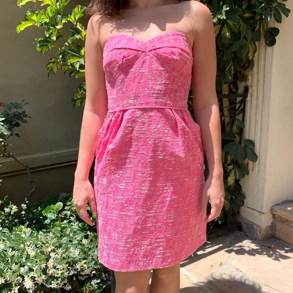 SHOSHANNA Reilly Pink Tweed Strapless Dress
